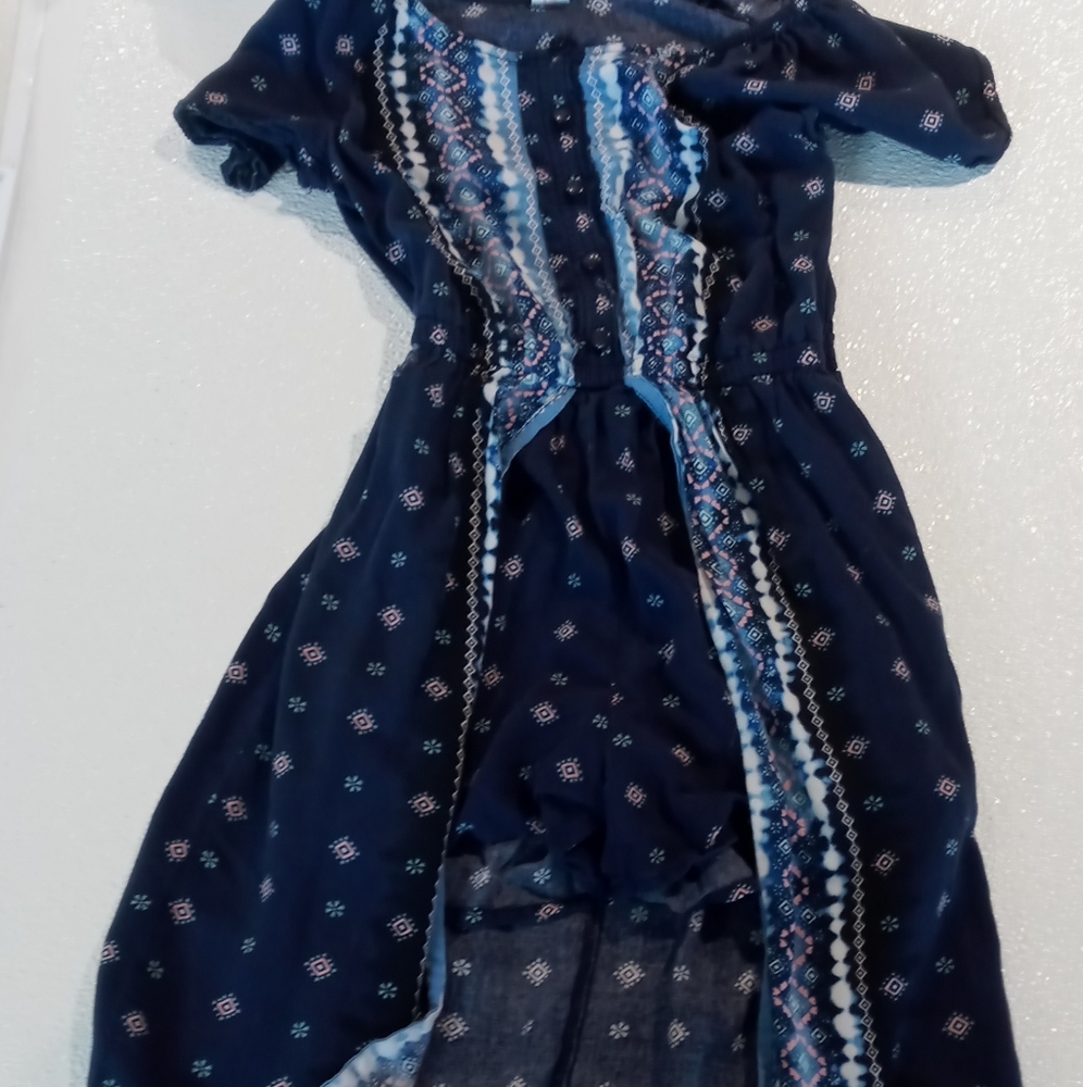 Blue dress with shorts.